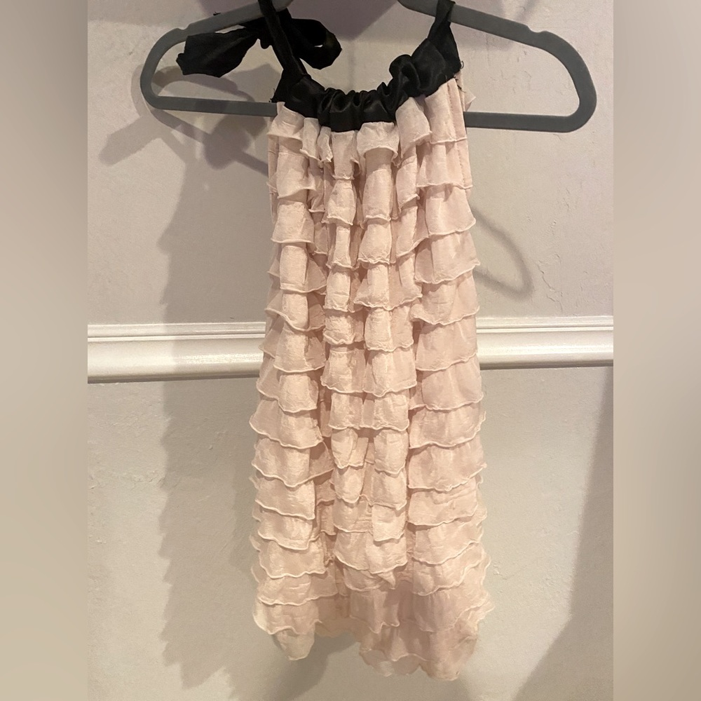 Custom Pink frilli dress with tie at top black bow